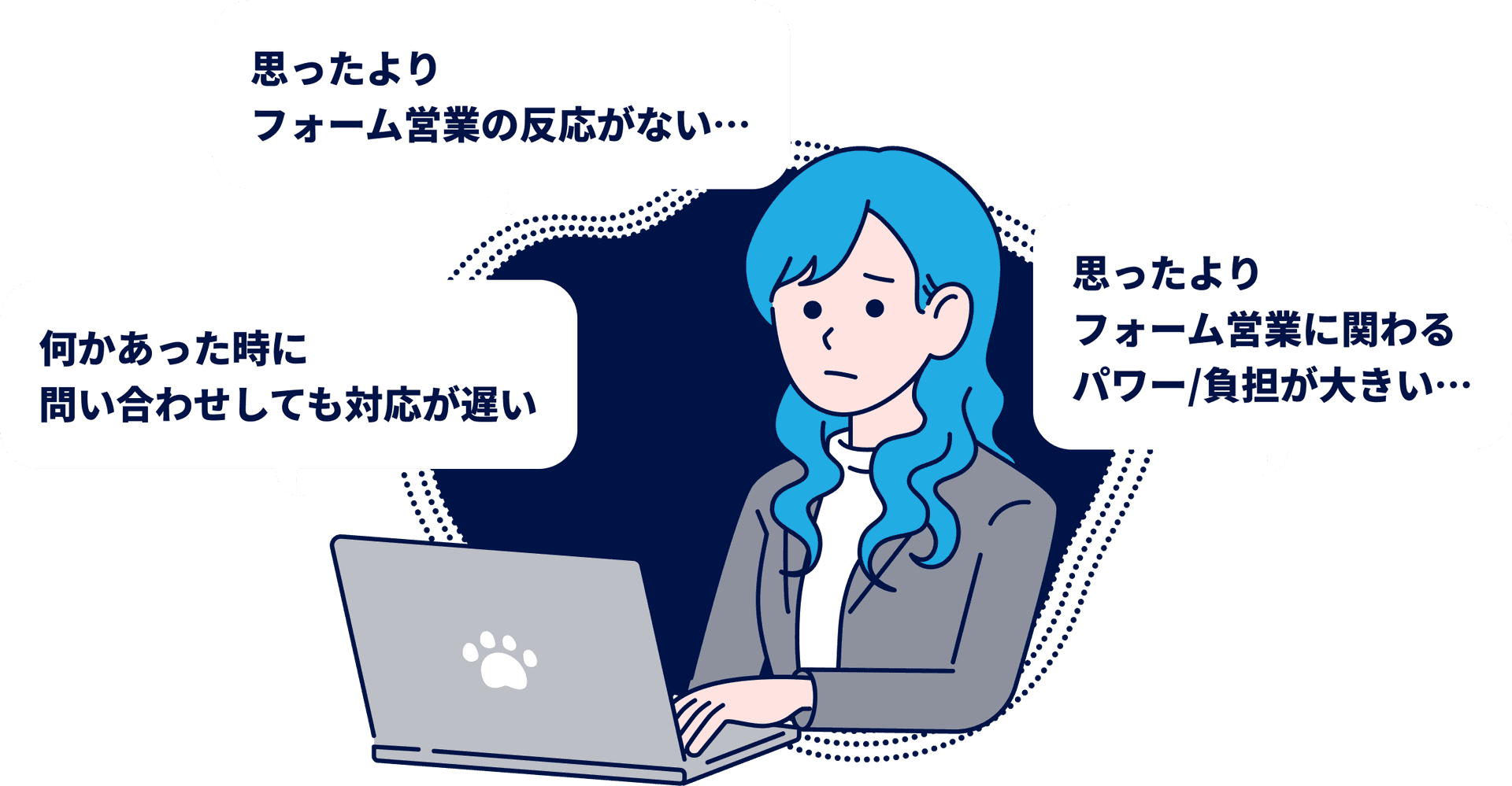 フォーム営業に困っている女性のイラスト
