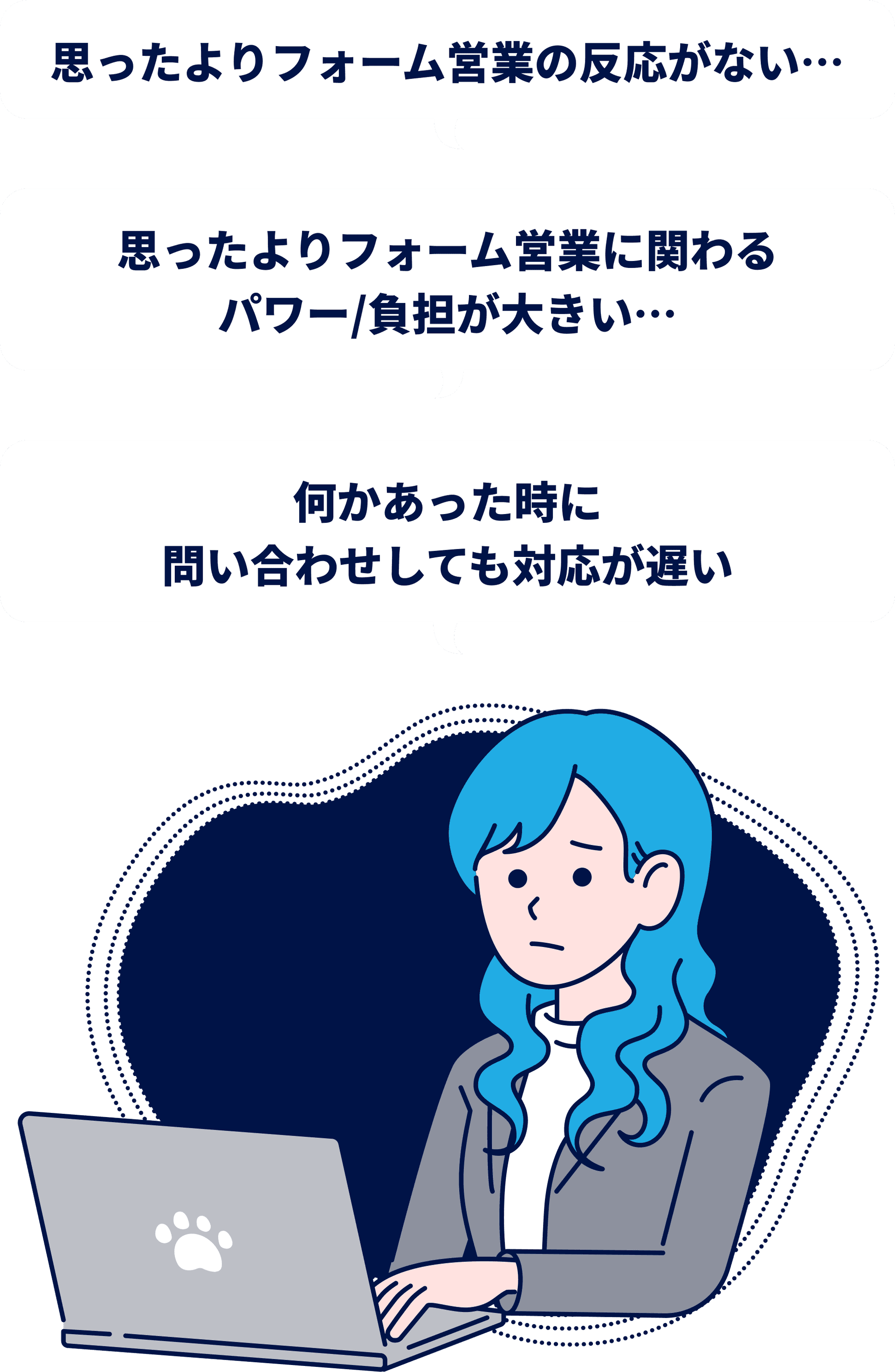 フォーム営業に困っている女性のイラスト